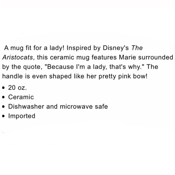 DISNEY THE ARISTOCATS MARIE “Because I’m a Lady” LARGE CERAMIC MUG! - Picture 4 of 4
